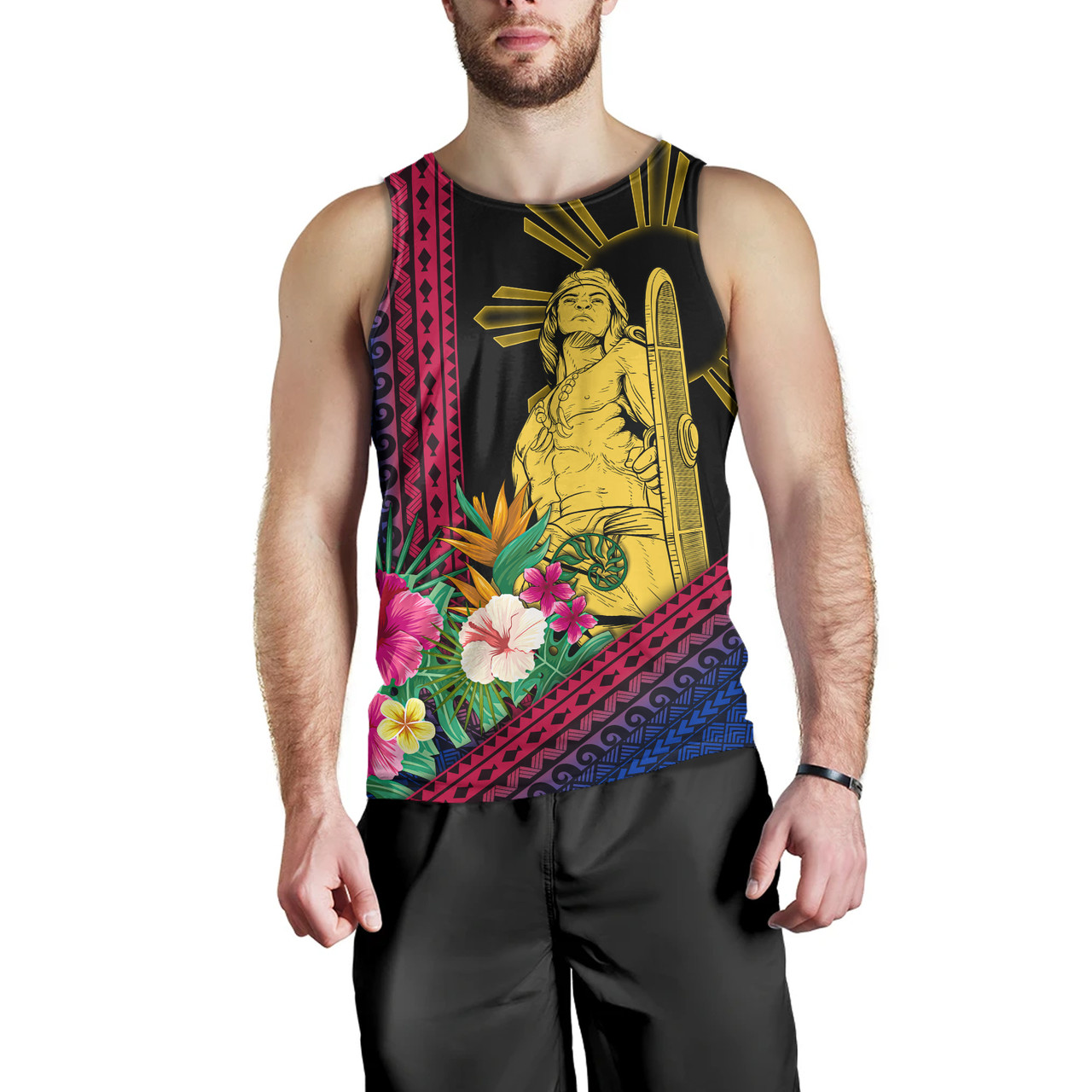 Philippines Filipinos Tank Top Lapu Lapu Polynesia Pattern With Tropical Flower