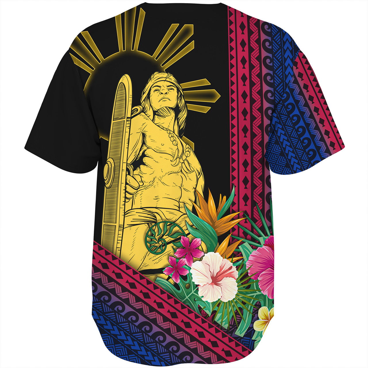 Philippines Filipinos Baseball Shirt Lapu Lapu Polynesia Pattern With Tropical Flower