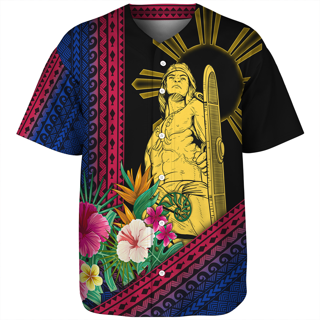 Philippines Filipinos Baseball Shirt Lapu Lapu Polynesia Pattern With Tropical Flower
