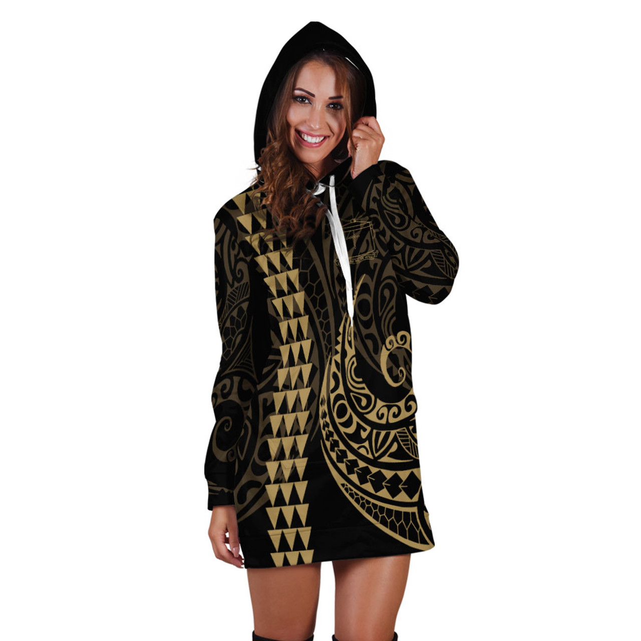 Tokelau Hoodie Dress Kakau Style Gold