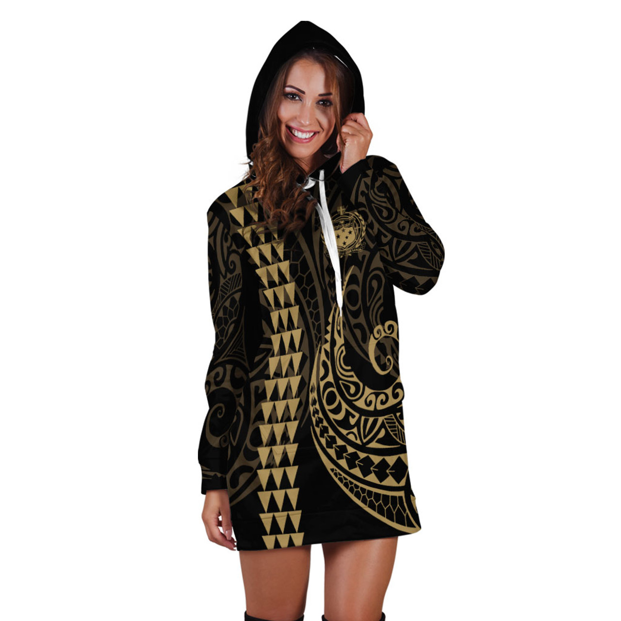 Samoa Hoodie Dress Kakau Style Gold