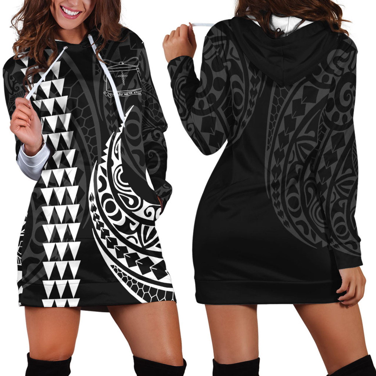 Tokelau Hoodie Dress Kakau Style White