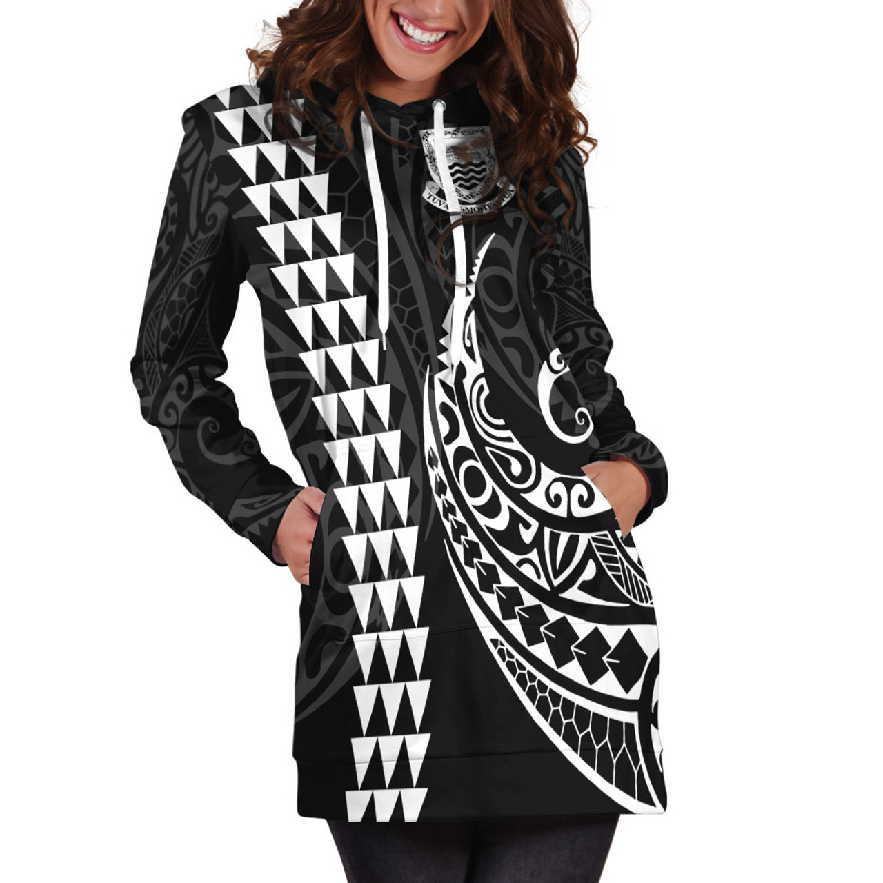 Tuvalu Hoodie Dress Kakau Style White