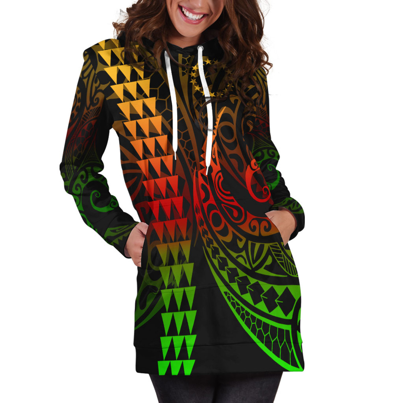 Cook Islands Hoodie Dress Kakau Style Reggae