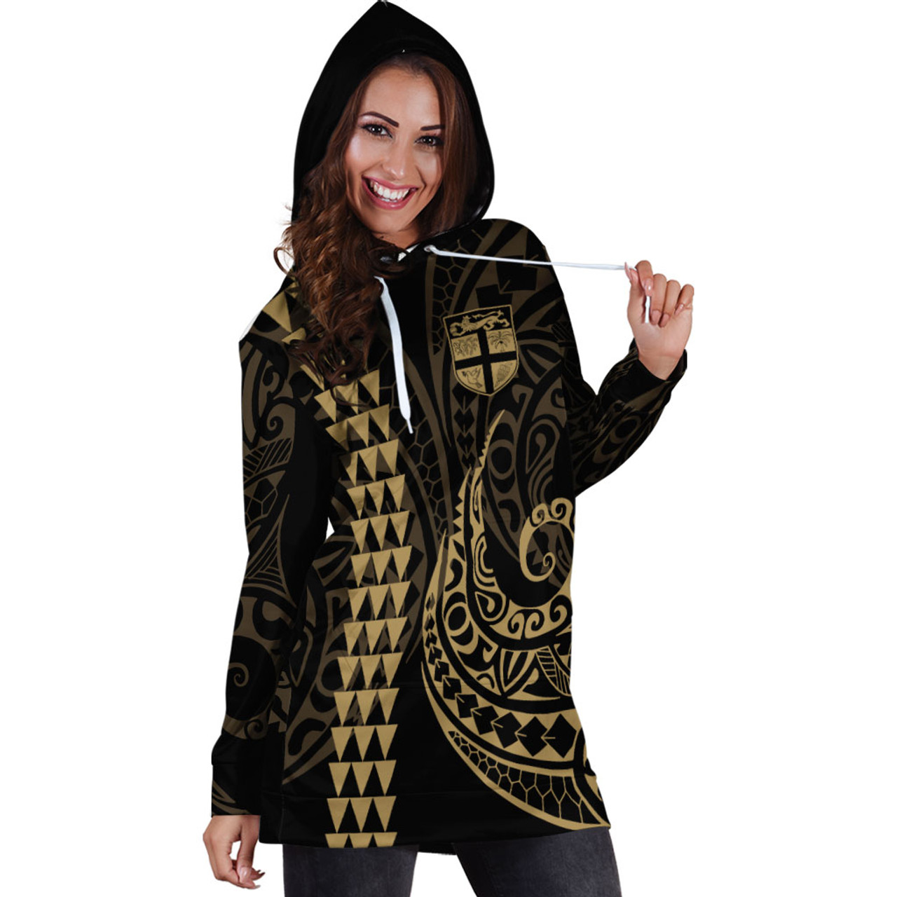 Fiji Hoodie Dress Kakau Style Gold