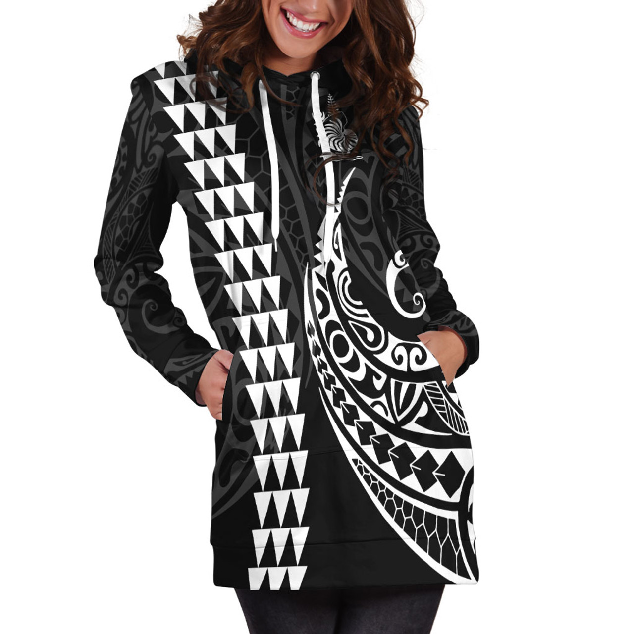 New Caledonia Hoodie Dress Kakau Style White