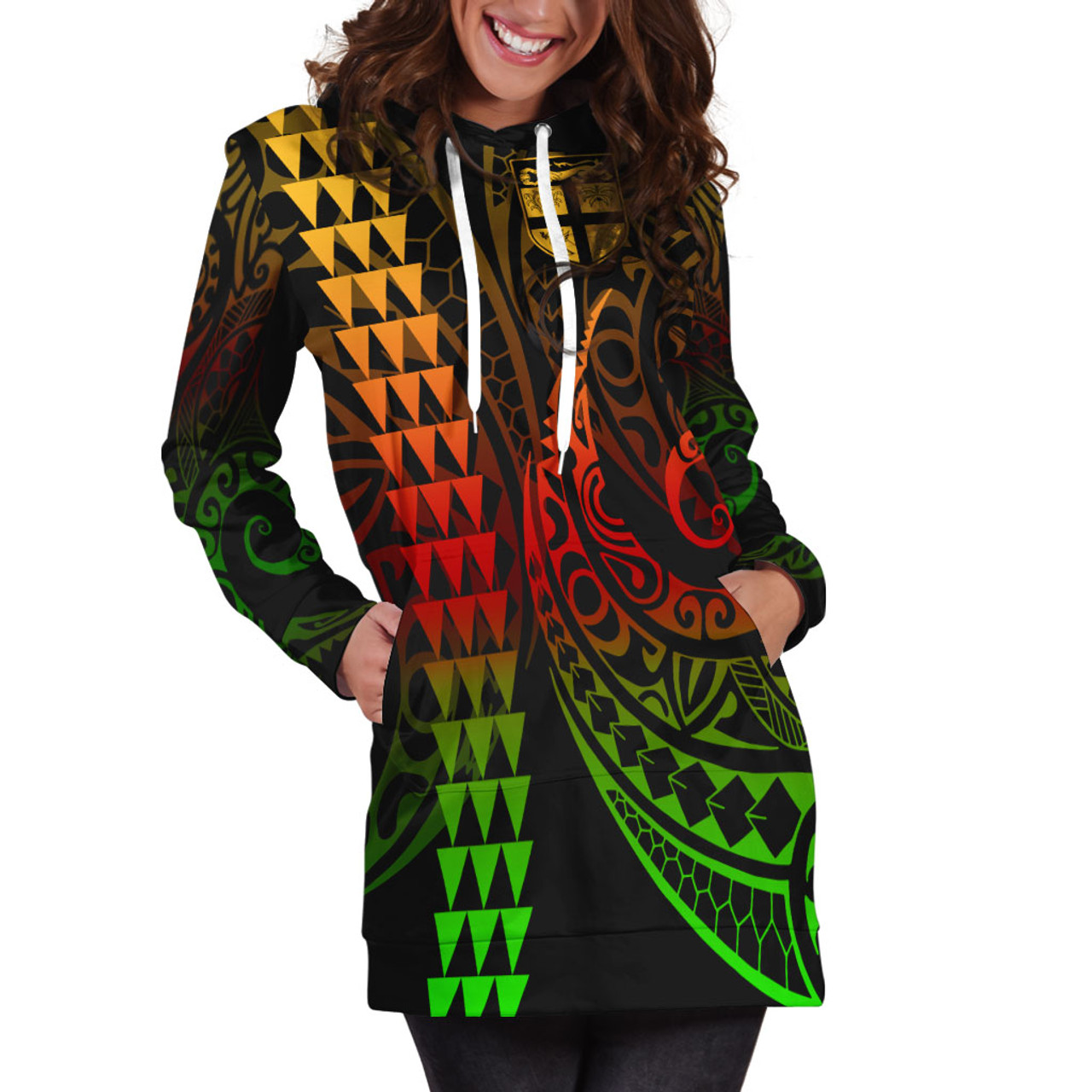 Fiji Hoodie Dress Kakau Style Reggae