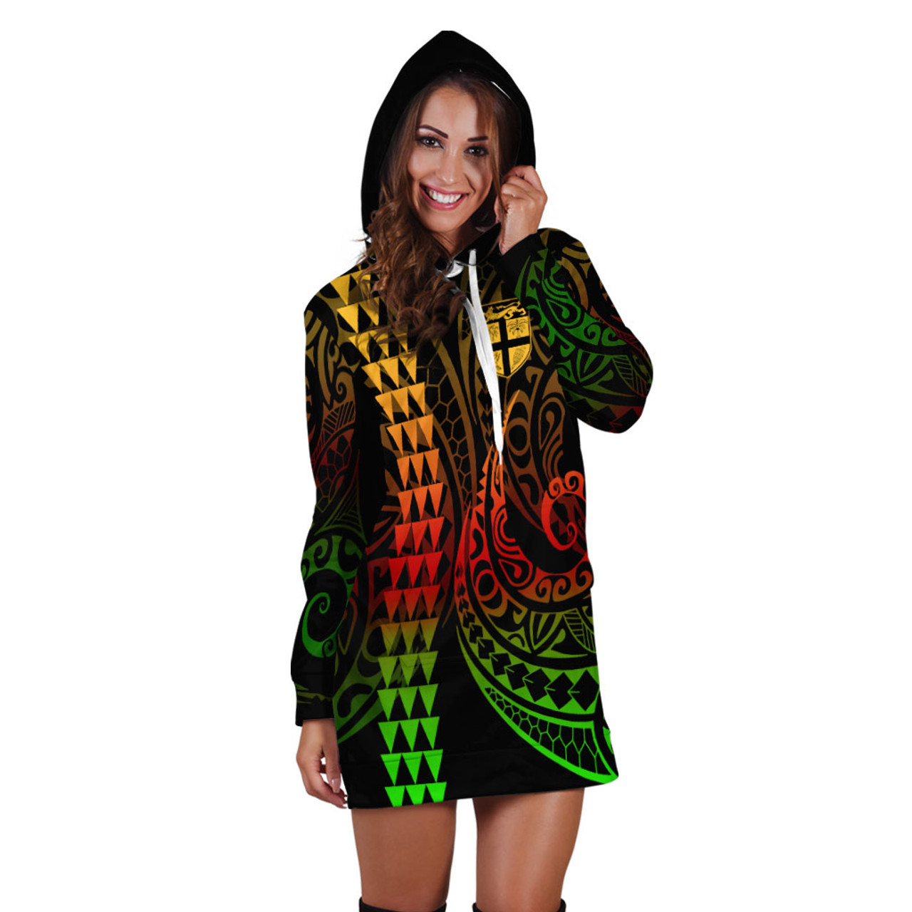 Fiji Hoodie Dress Kakau Style Reggae