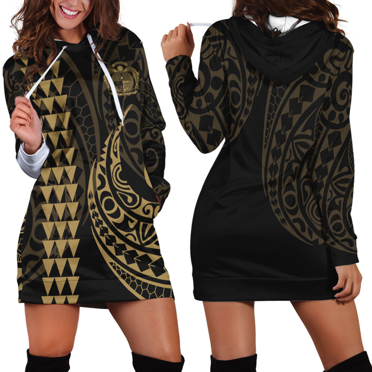 Nauru Hoodie Dress Kakau Style Gold