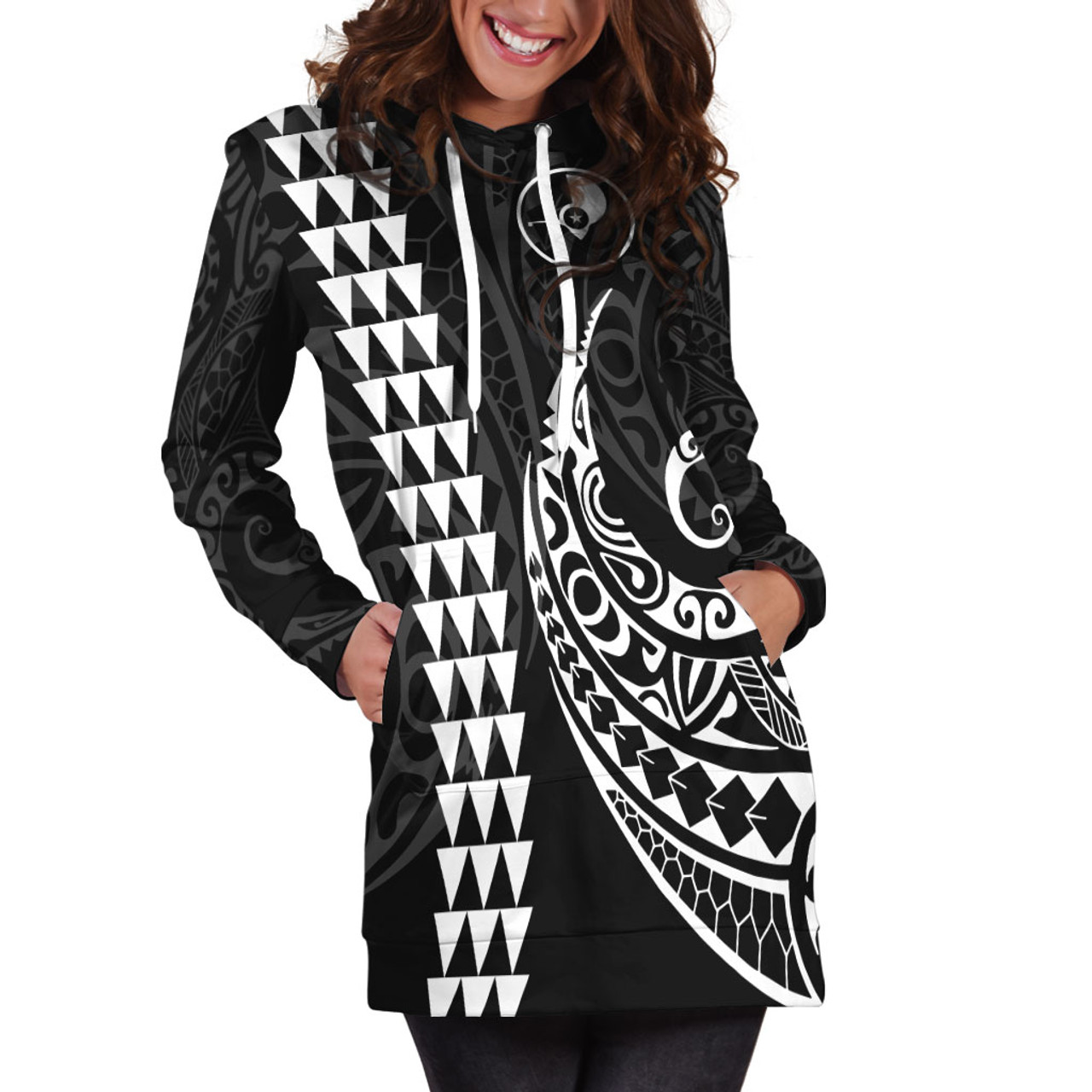 Yap State Hoodie Dress Kakau Style White