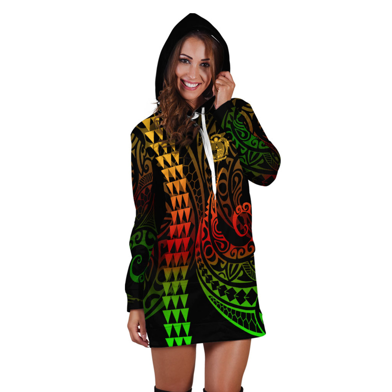 Nauru Hoodie Dress Kakau Style Reggae