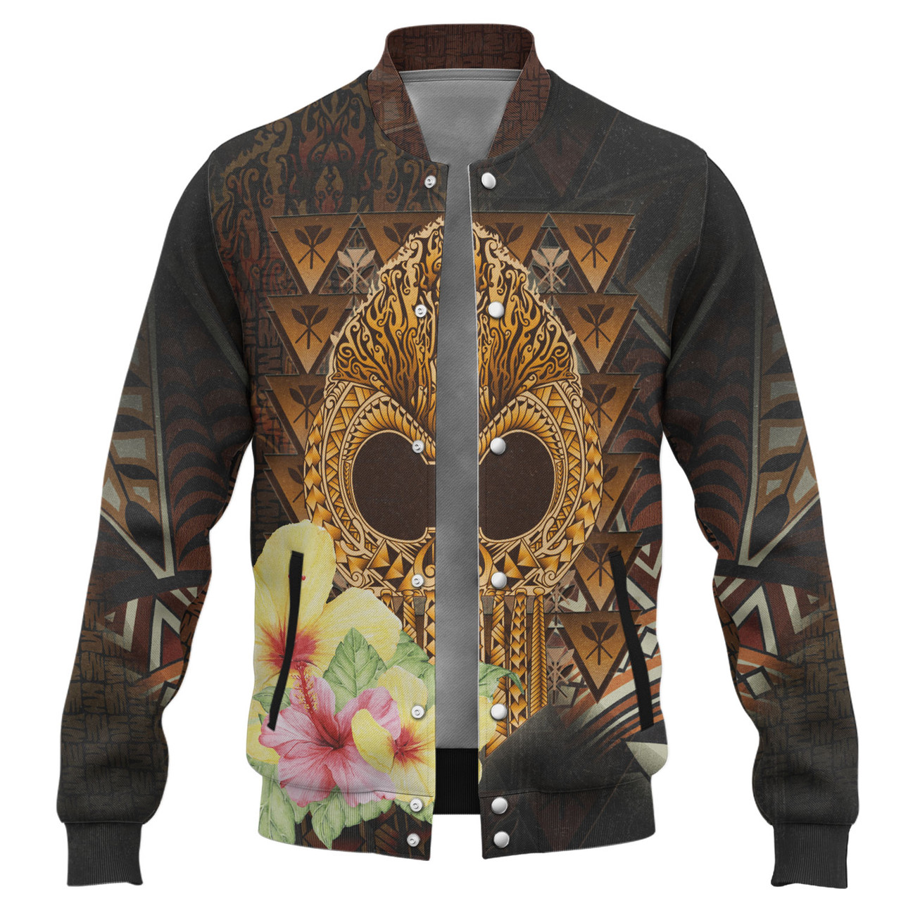 Hawaii Baseball Jacket Ikaika Hawaiian With Hibiscus Flowers Retro Style