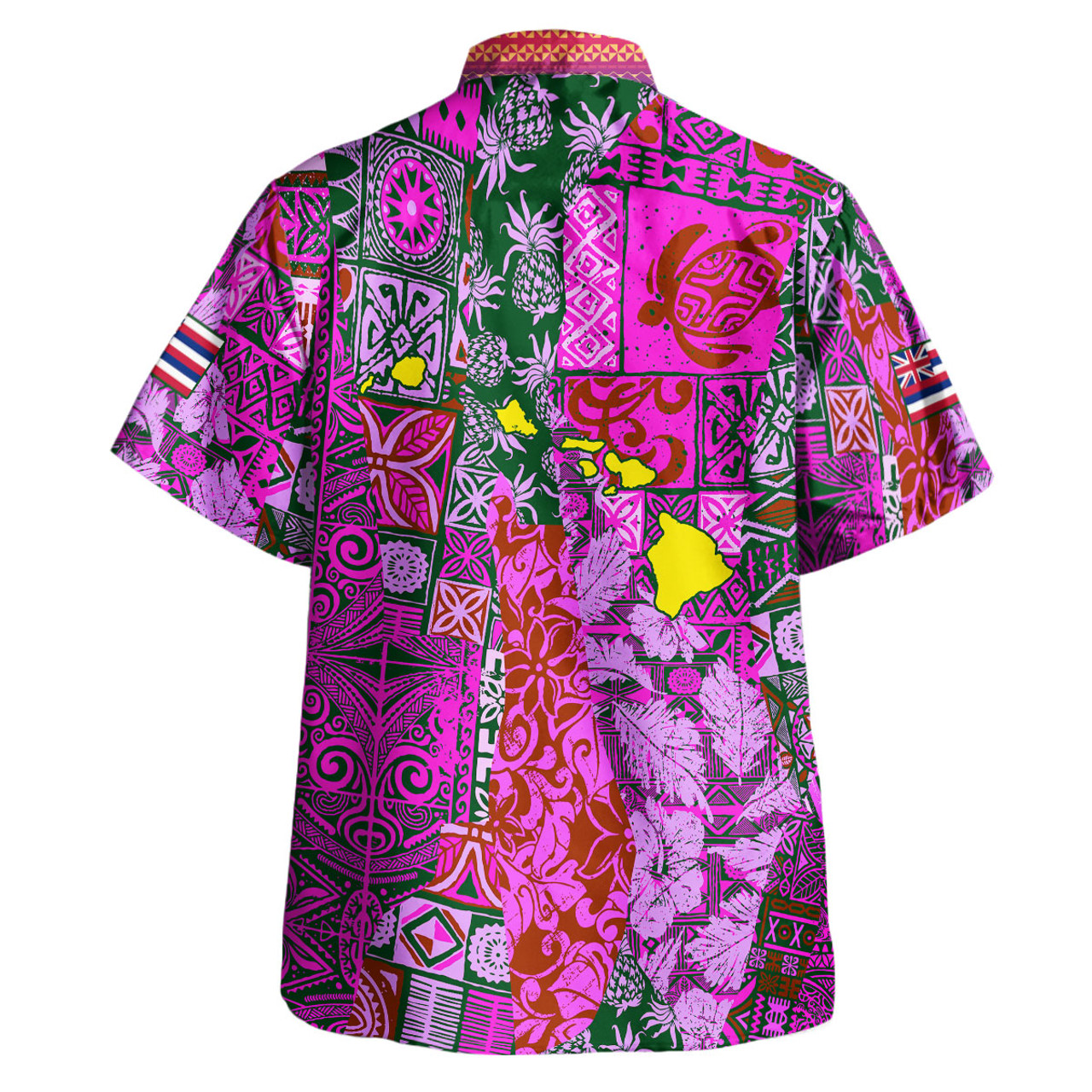 Hawaii Hawaiian Shirt - Hawaiian style tapa fabric patchwork abstract vintage with Hawaii map