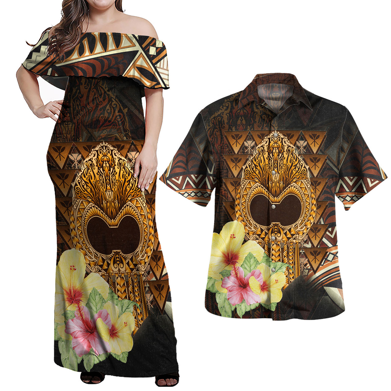 Hawaii Combo Dress And Shirt  Ikaika Hawaiian With Hibiscus Flowers Retro Style