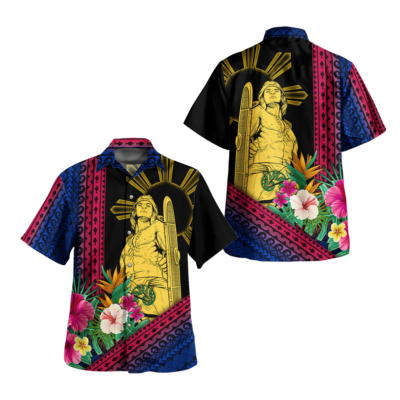 Philippines Filipinos Combo Dress And Shirt Lapu Lapu Polynesia Pattern With Tropical Flower