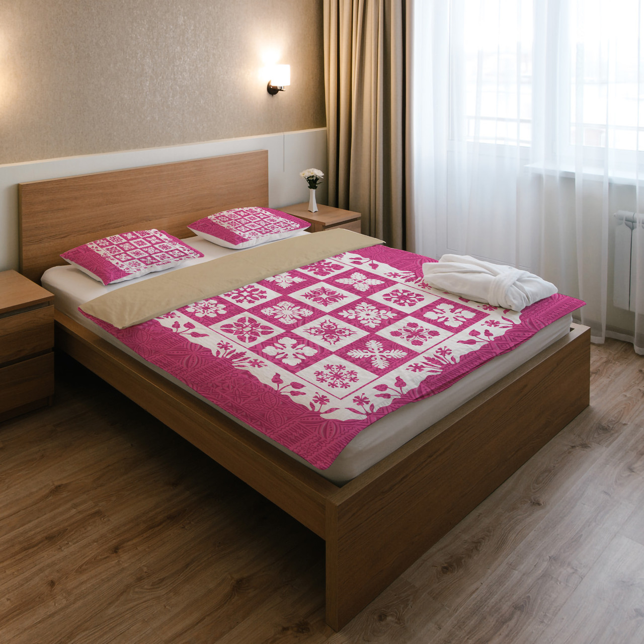Hawaii Bedding Set Pink Hawaii Pattern Polynesian Color