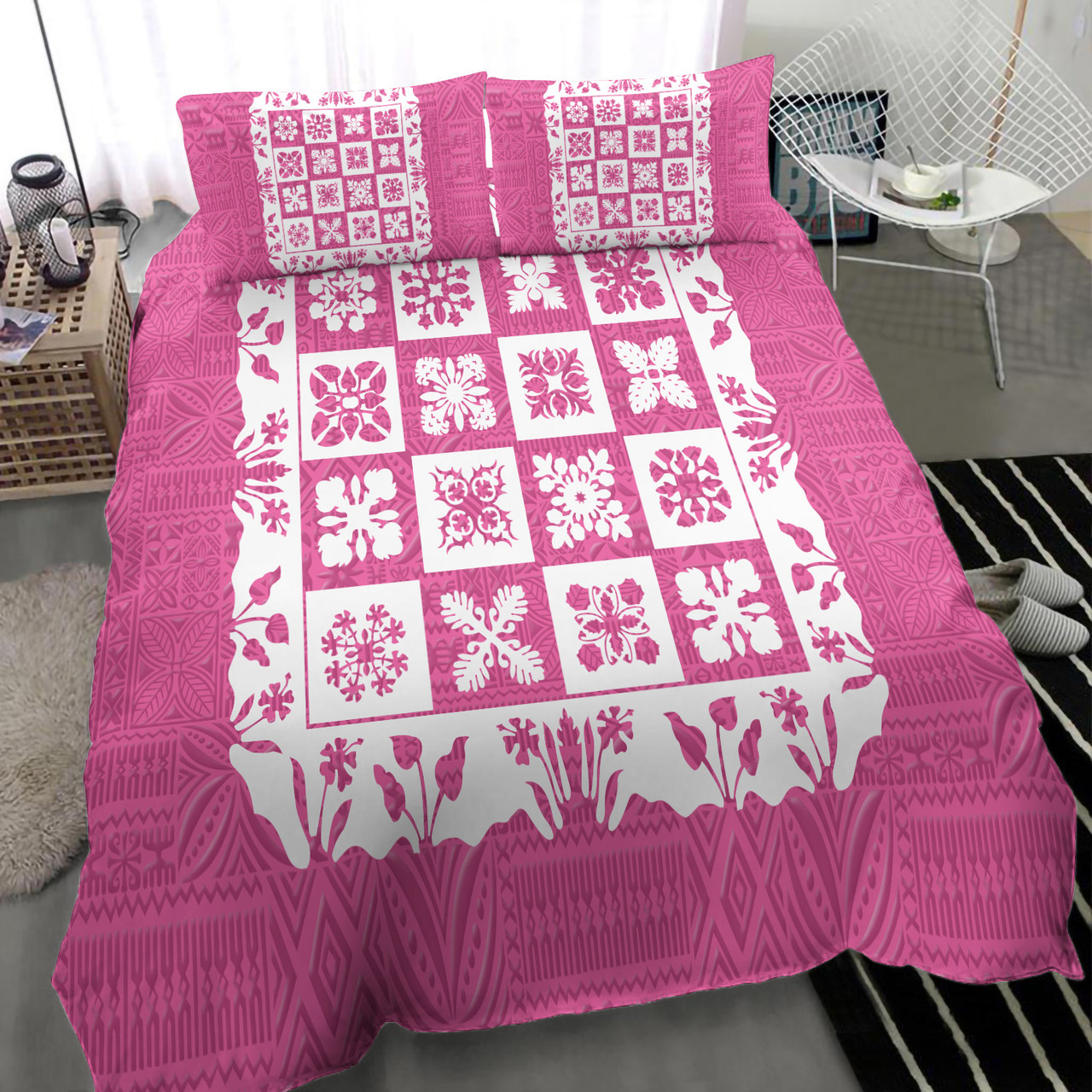 Hawaii Bedding Set Pink Hawaii Pattern Polynesian Color