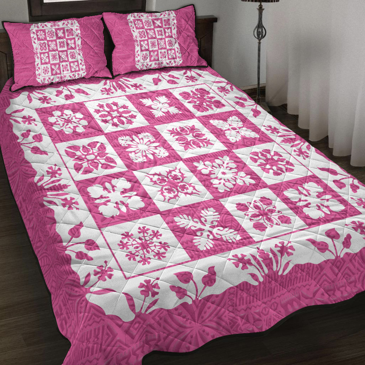 Hawaii Quilt Bed Set Pink Hawaii Pattern Polynesian Color