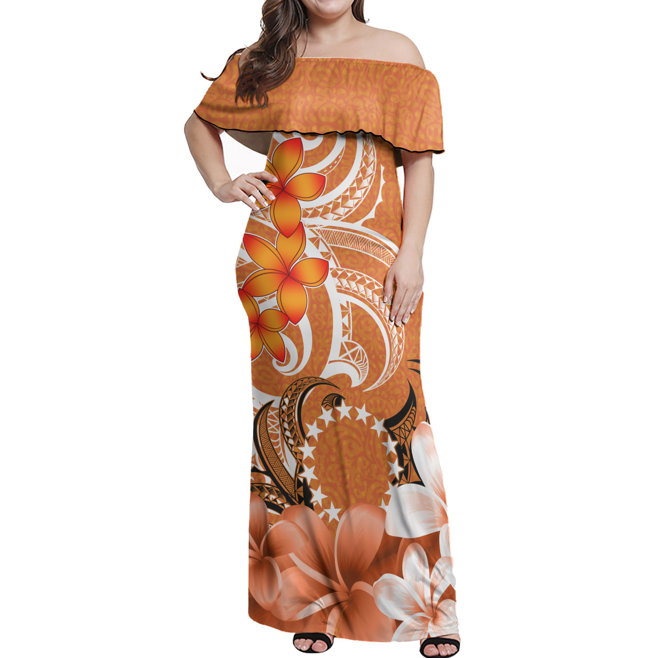 Cook Islands Polynesian Pattern Combo Dress And Shirt - Floral Spirit Orange