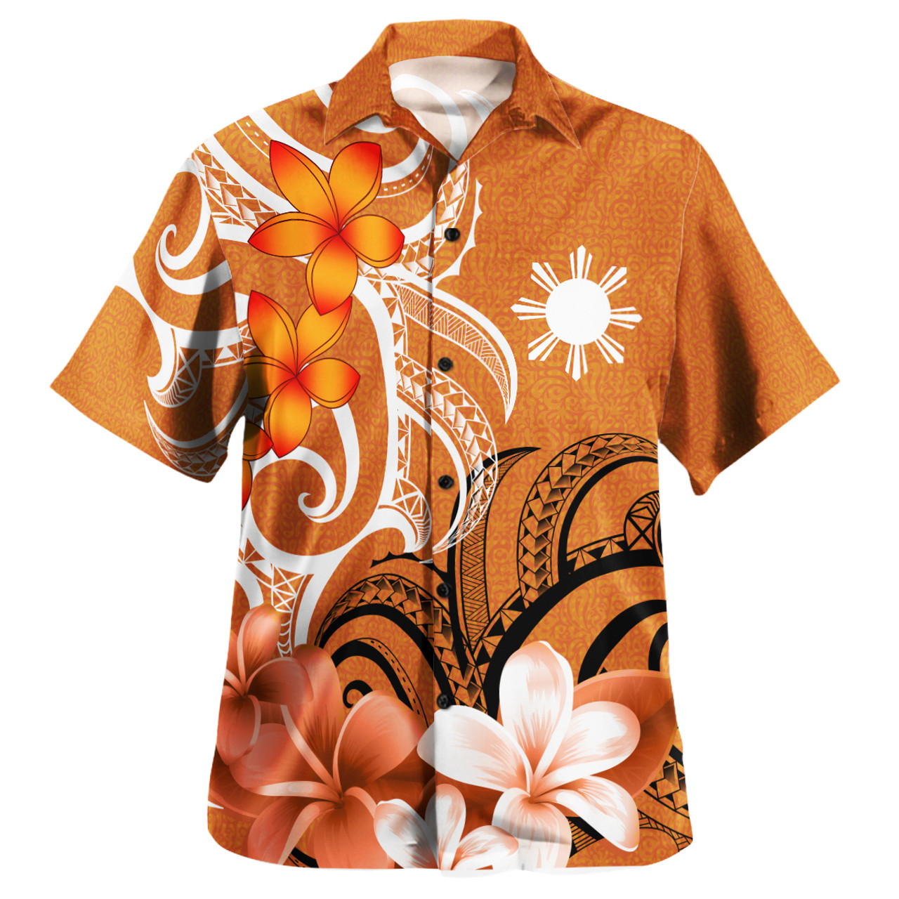 Philippines Polynesian Pattern Combo Dress And Shirt - Floral Spirit Orange