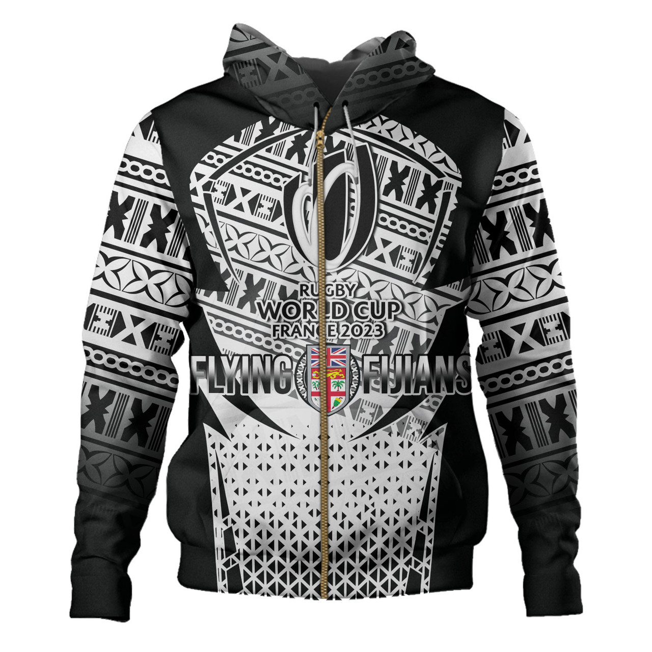 Fiji Hoodie Flying Fijians Rugby Cup (Black-White Ver)