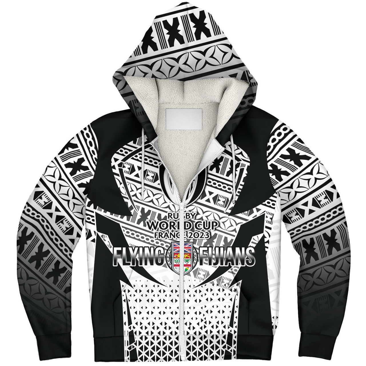 Fiji Sherpa Hoodie Flying Fijians Rugby Cup (Black-White Ver)