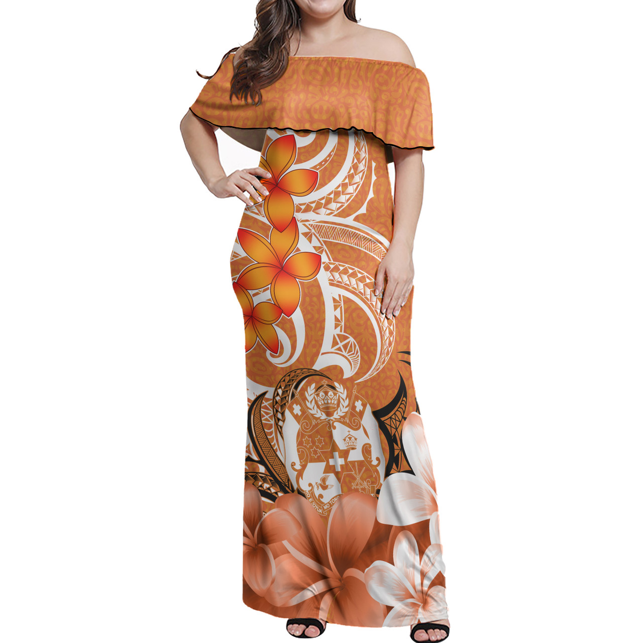 Tonga Polynesian Pattern Combo Dress And Shirt - Floral Spirit Orange