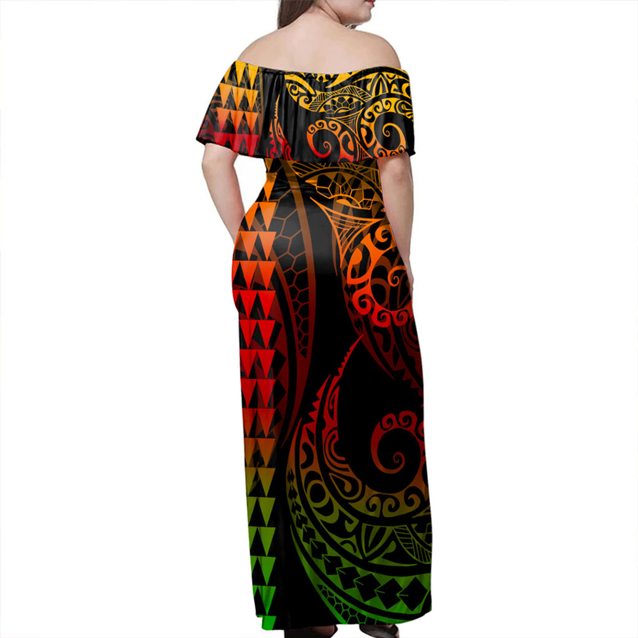 New Zealand Off Shoulder Long Dress Kakau Style Reggae