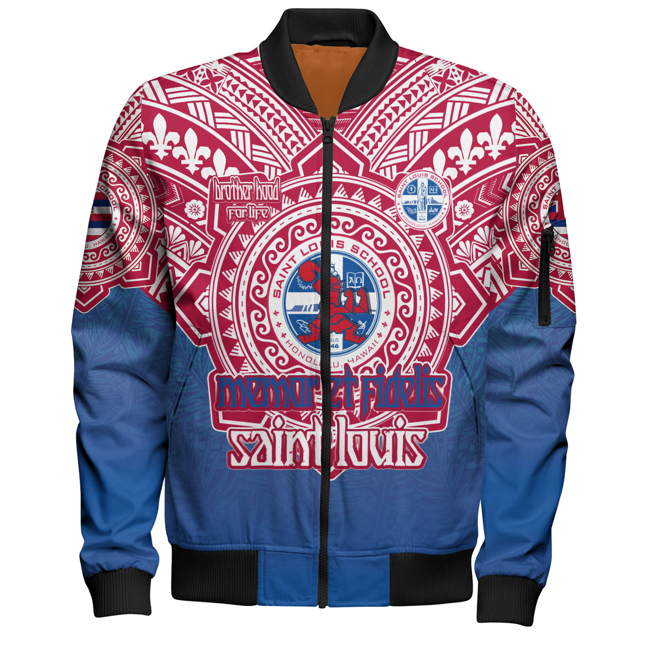 Hawaii Bomber Jacket Custom Saint Louis School Memor et Fidelis Brother Hood For Life Tribal Style