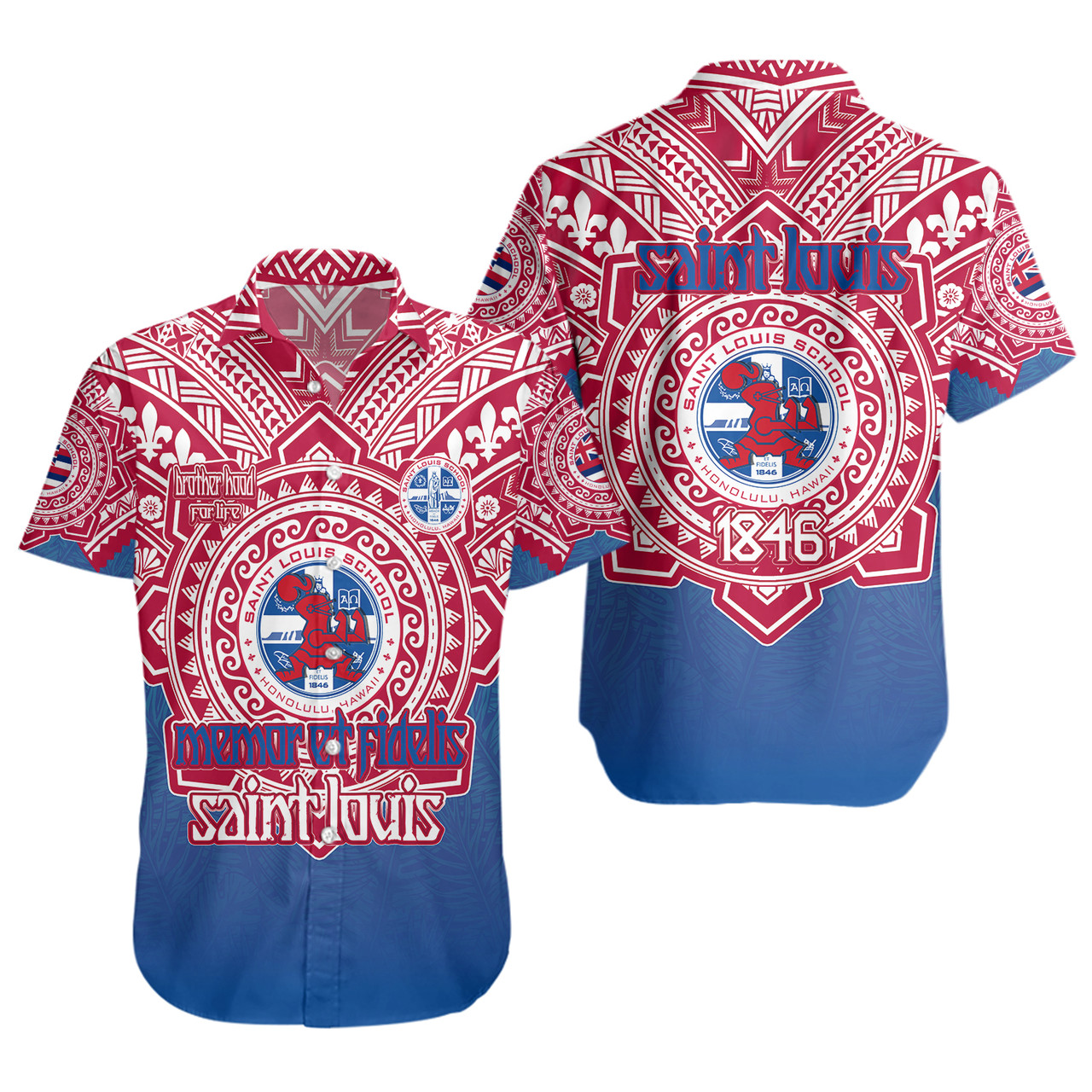 Hawaii Short Sleeve Shirt Custom Saint Louis School Memor et Fidelis Brother Hood For Life Tribal Style