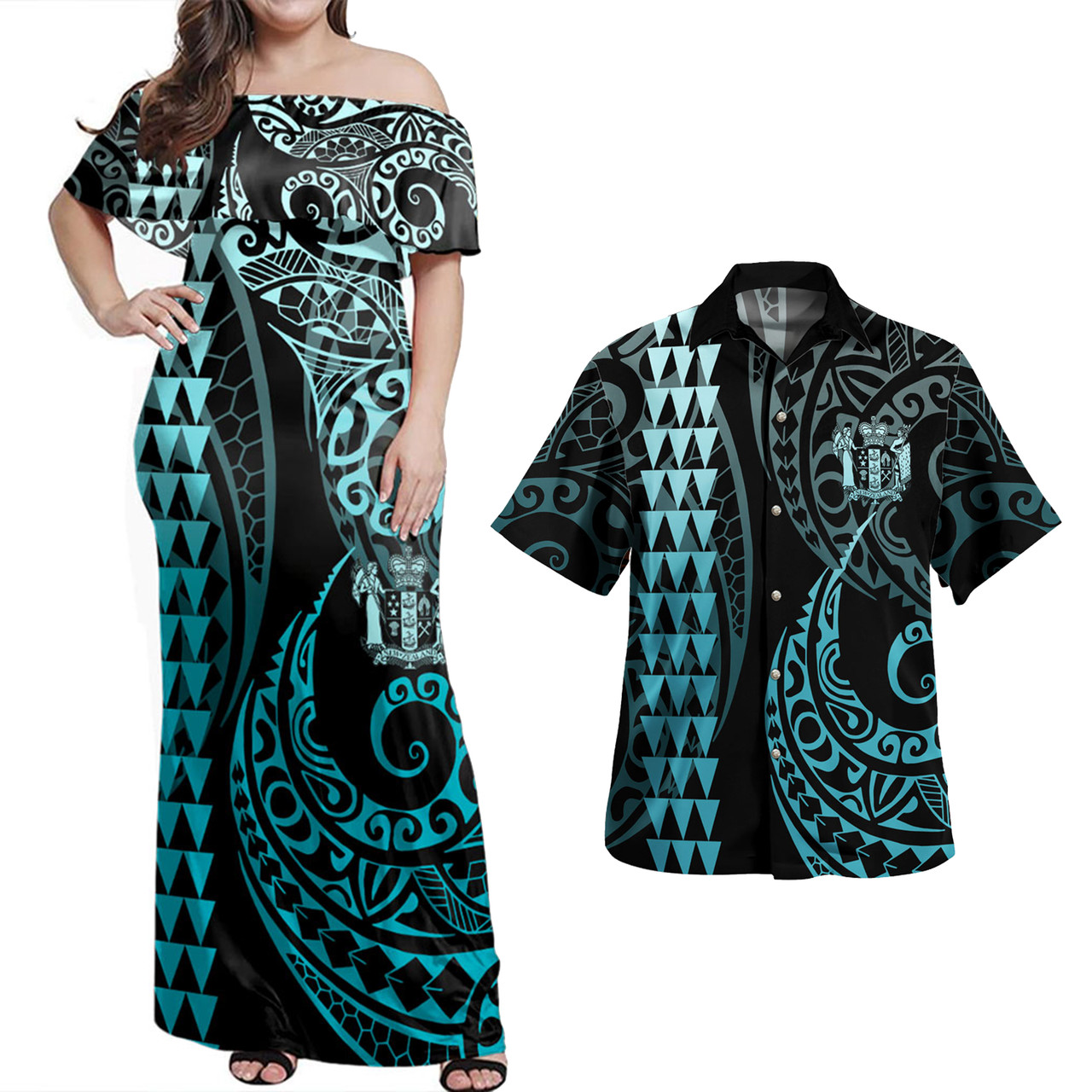 New Zealand Combo Dress And Shirt Kakau Style Turquoise