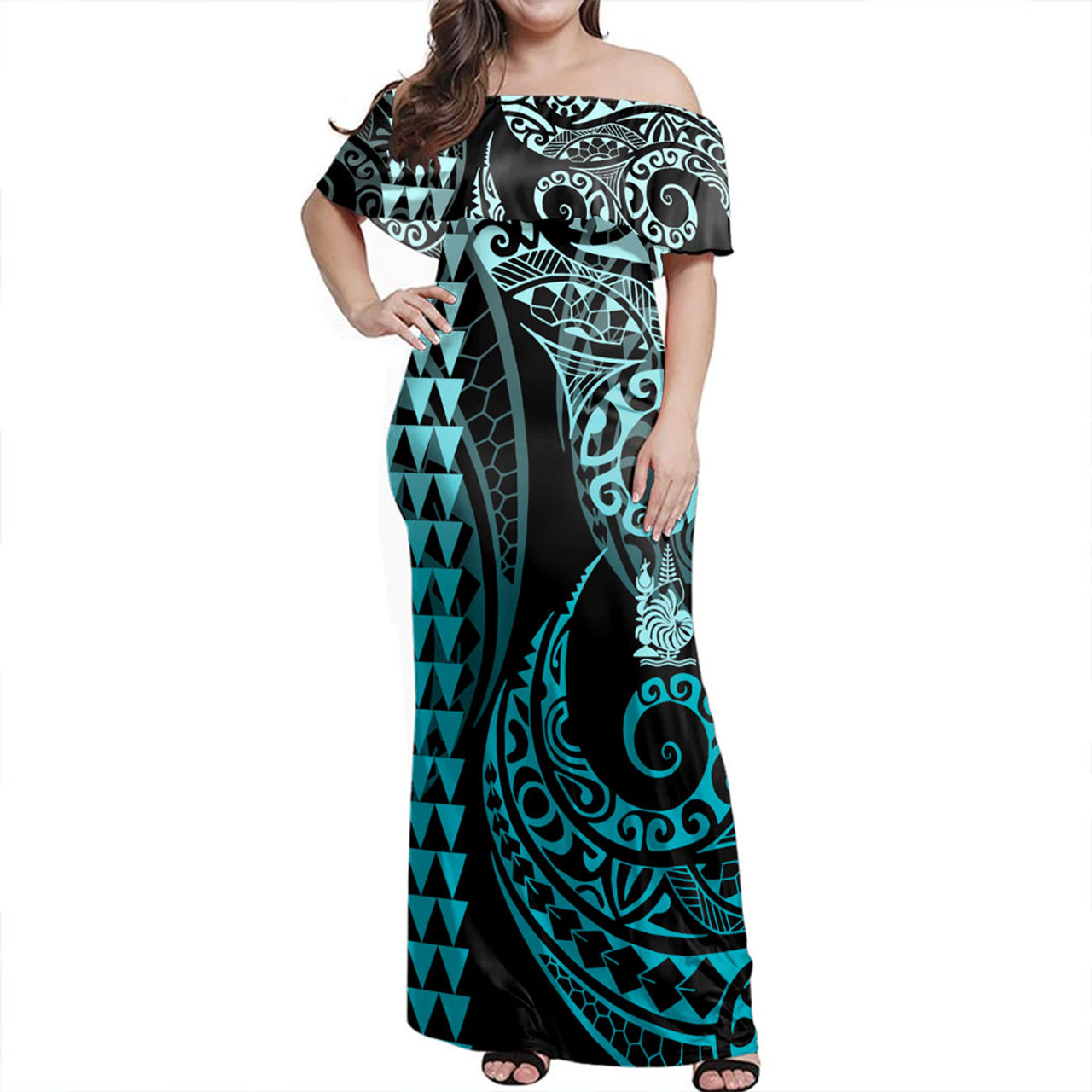 New Caledonia Combo Dress And Shirt Kakau Style Turquoise