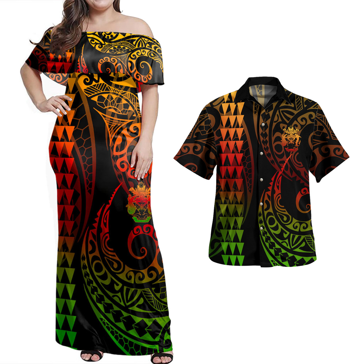 Solomon Islands Combo Dress And Shirt Kakau Style Reggae