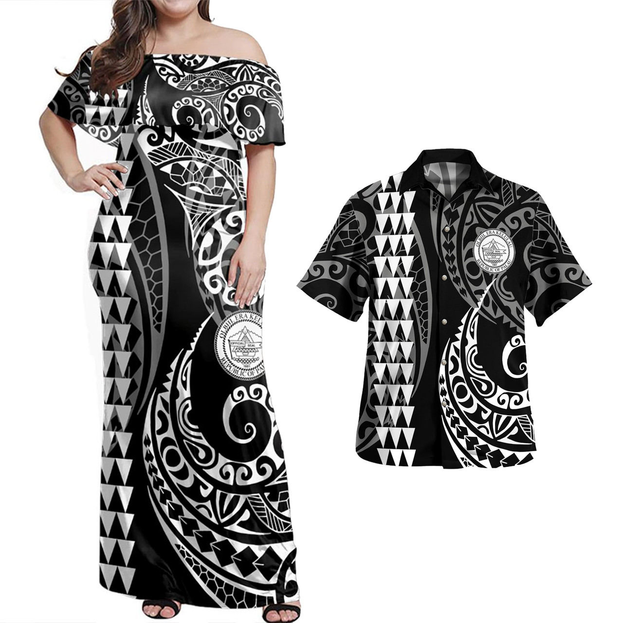 Palau Combo Dress And Shirt Kakau Style White