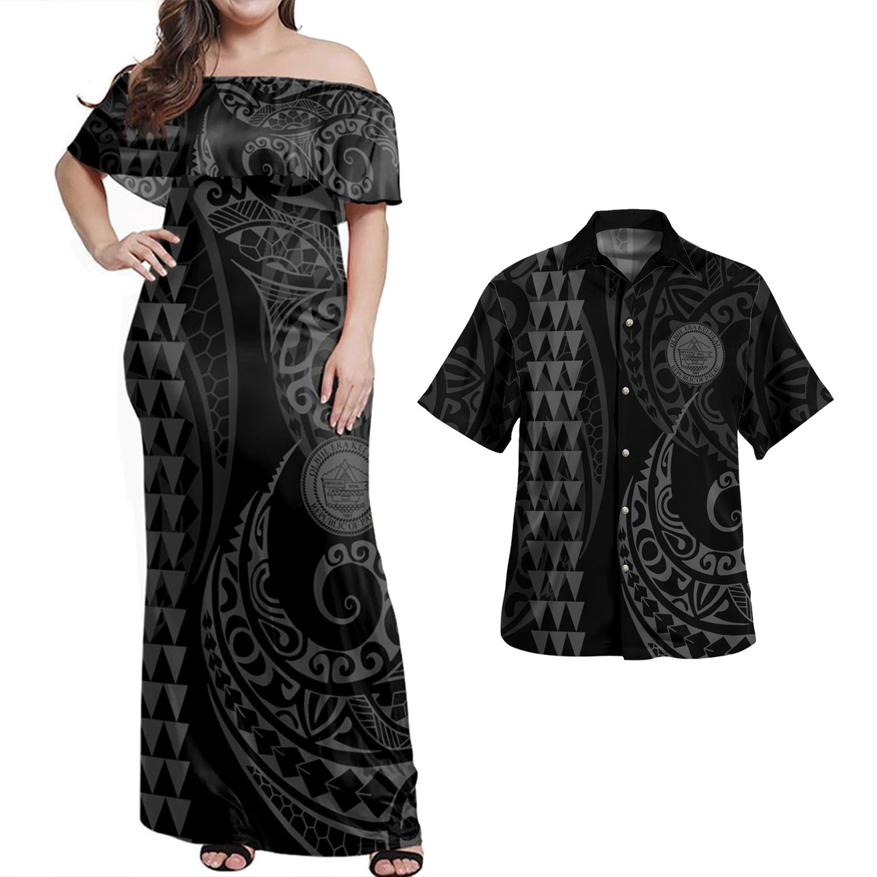 Palau Combo Dress And Shirt Kakau Style Grey