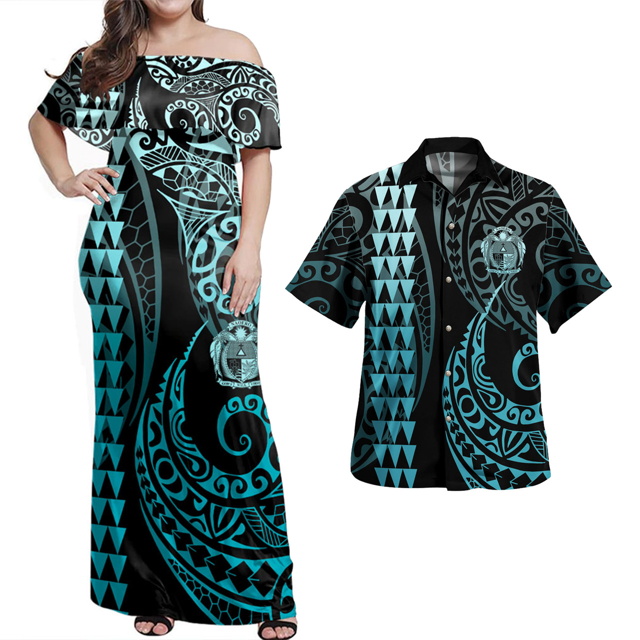 Nauru Combo Dress And Shirt Kakau Style Turquoise