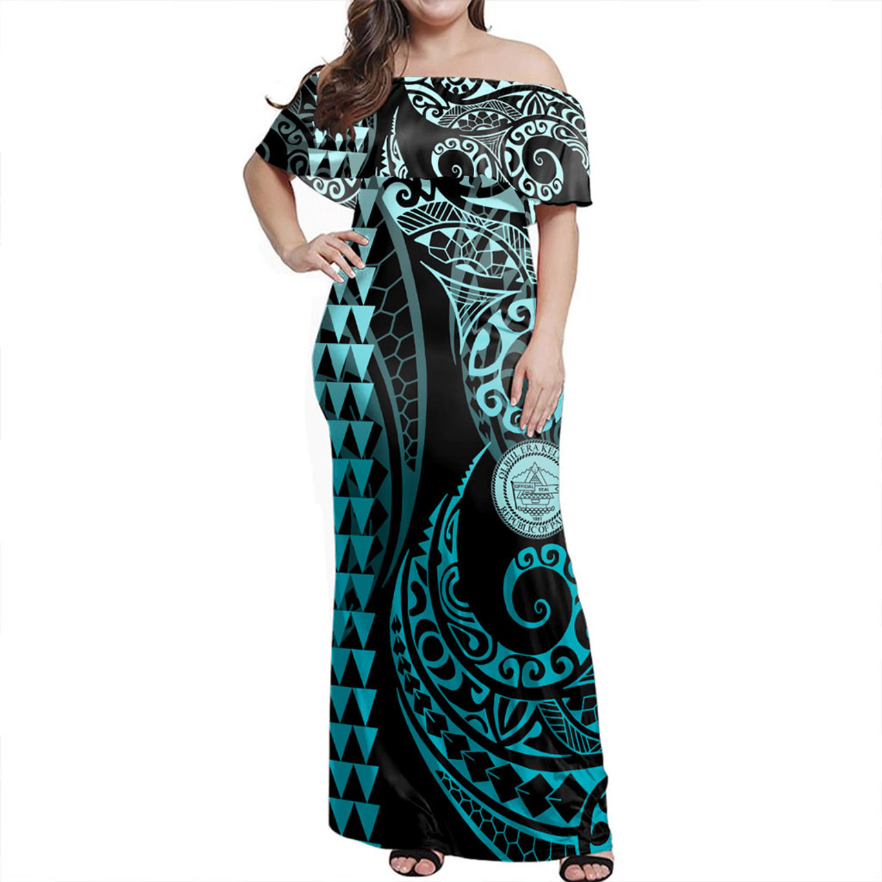 Palau Combo Dress And Shirt Kakau Style Turquoise
