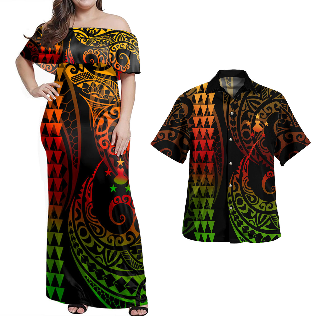 Austral Islands Combo Dress And Shirt Kakau Style Reggae