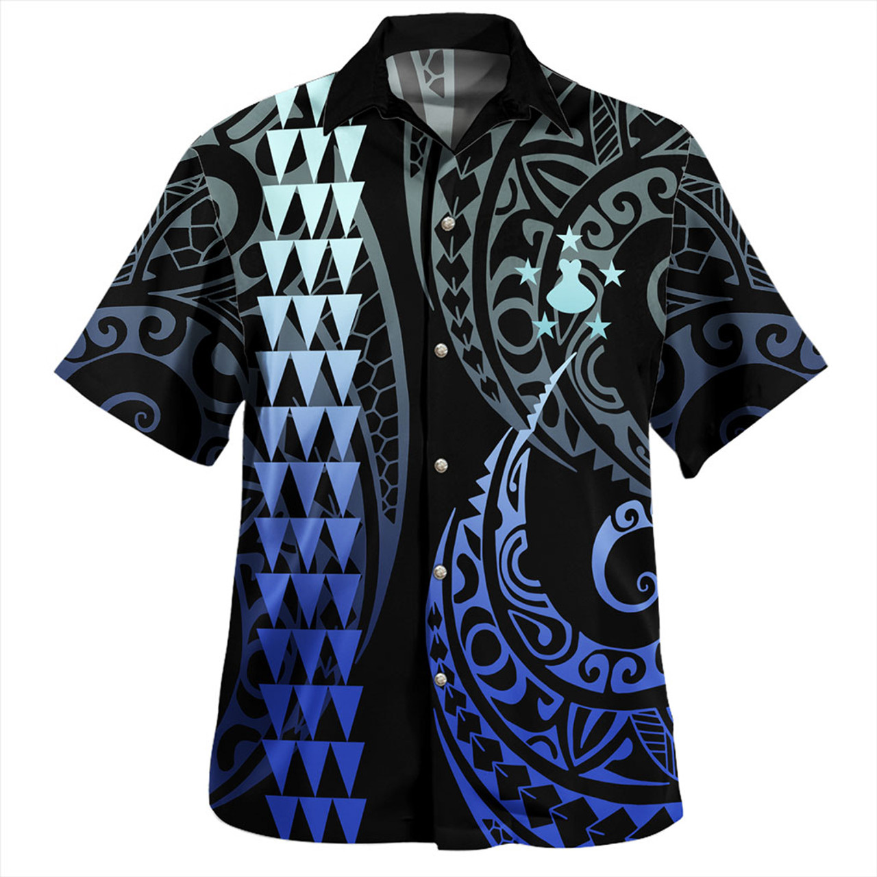 Austral Islands Combo Dress And Shirt Kakau Style Gradient Blue