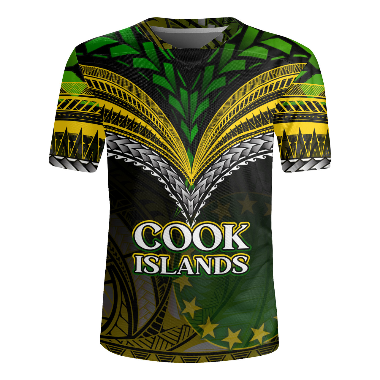 Cook Islands Flag Color With Traditional Patterns Men's All Over Printing Rugby Jersey