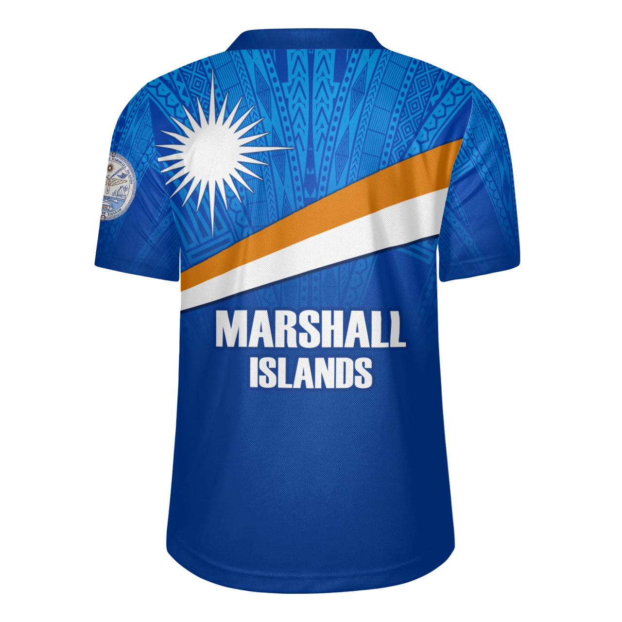 Marshall Islands Flag Color With Traditional Patterns Men's All Over Printing Rugby Jersey