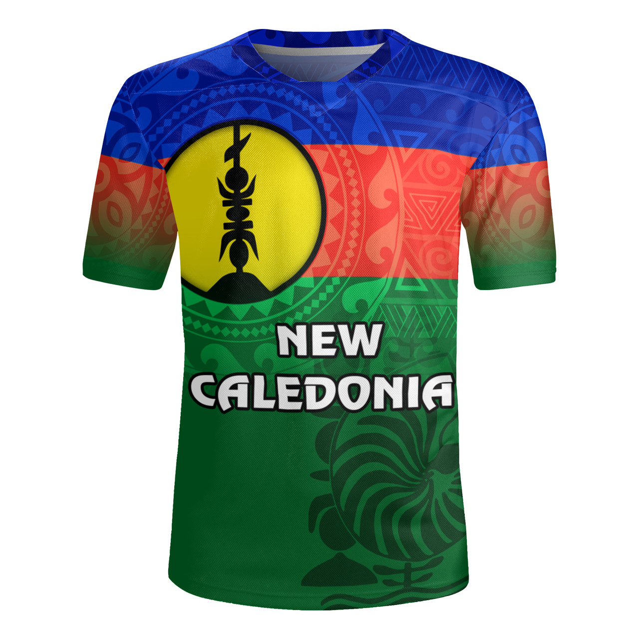 New Caledonia Flag Color With Traditional Patterns Men's All Over Printing Rugby Jersey