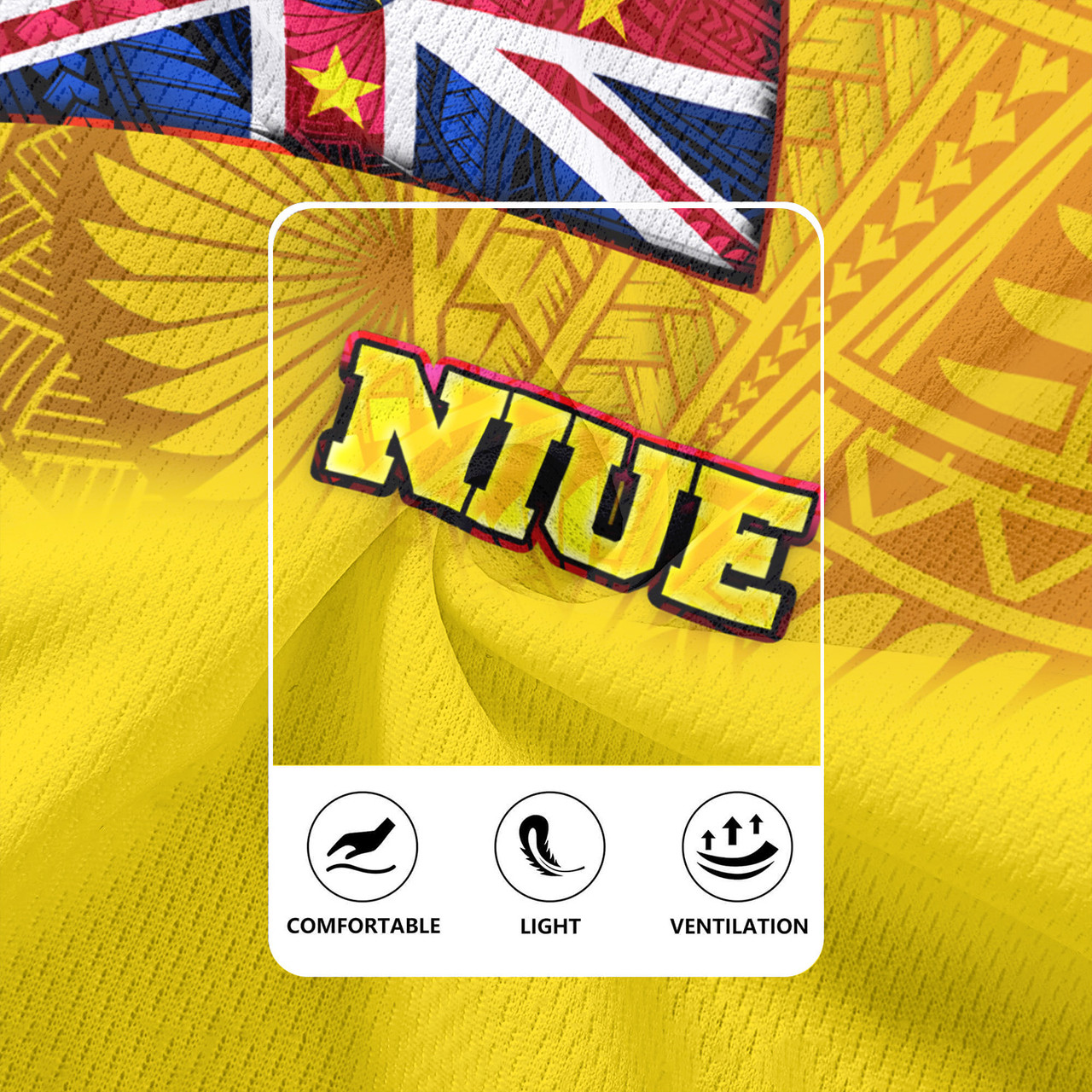 Niue Flag Color With Traditional Patterns Men's All Over Printing Rugby Jersey