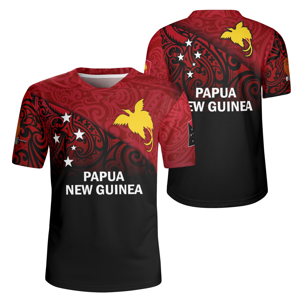 Papua New Guinea Flag Color With Traditional Patterns Men's All Over Printing Rugby Jersey