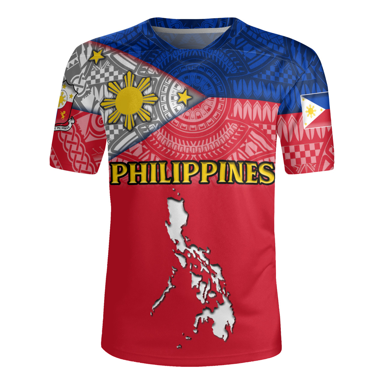 Philippines Filipinos Map And Flag Color Style Men's All Over Printing Rugby Jersey