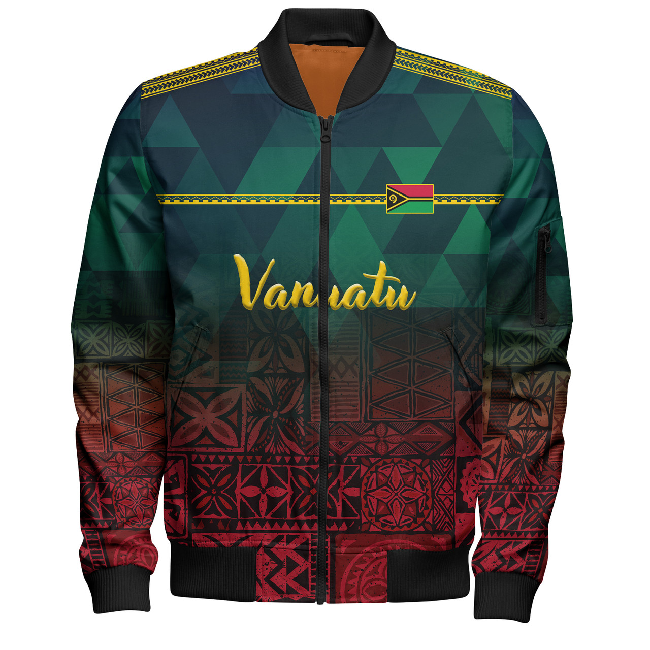 Vanuatu Bomber Jacket Lowpolly Pattern with Polynesian Motif