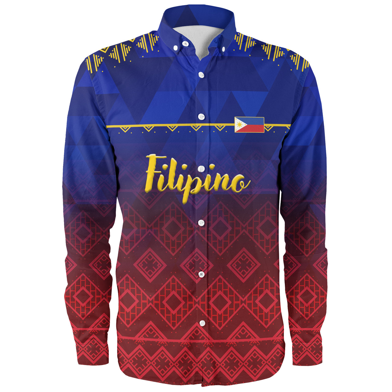 Philippines Filipinos Long Sleeve Shirt Lowpolly Pattern with Polynesian Motif
