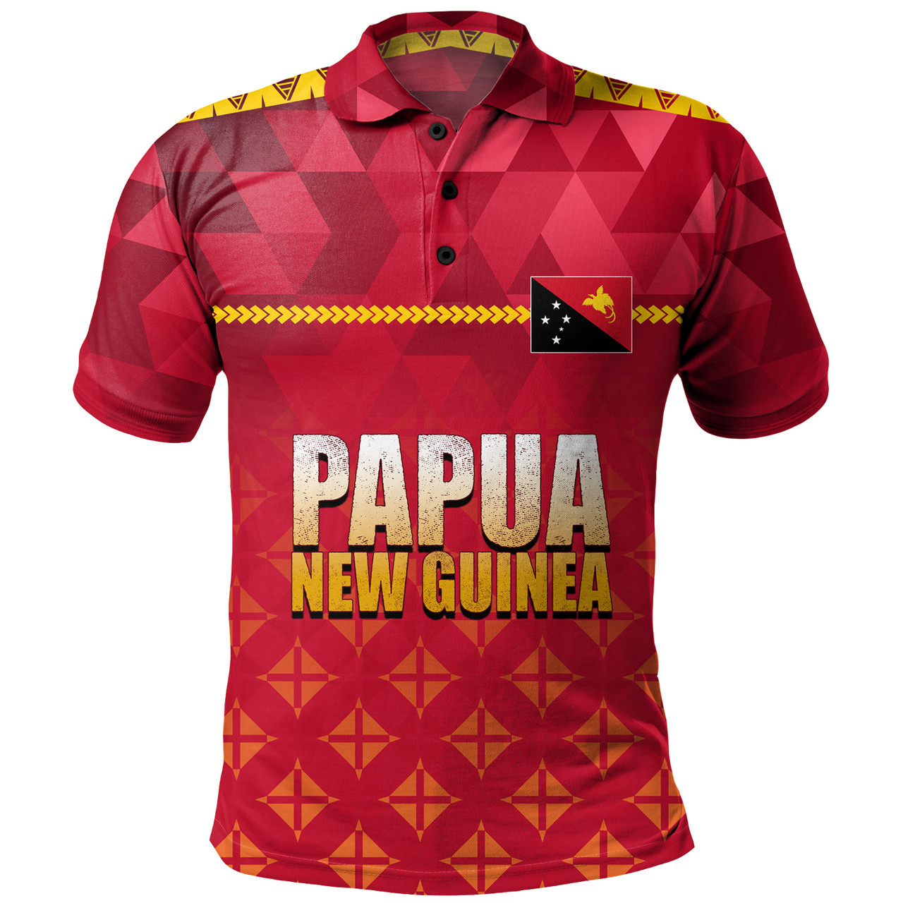 Papua New Guinea Polo Shirt Lowpolly Pattern with Polynesian Motif