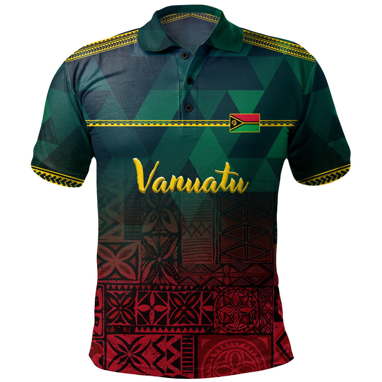 Vanuatu Polo Shirt Lowpolly Pattern with Polynesian Motif