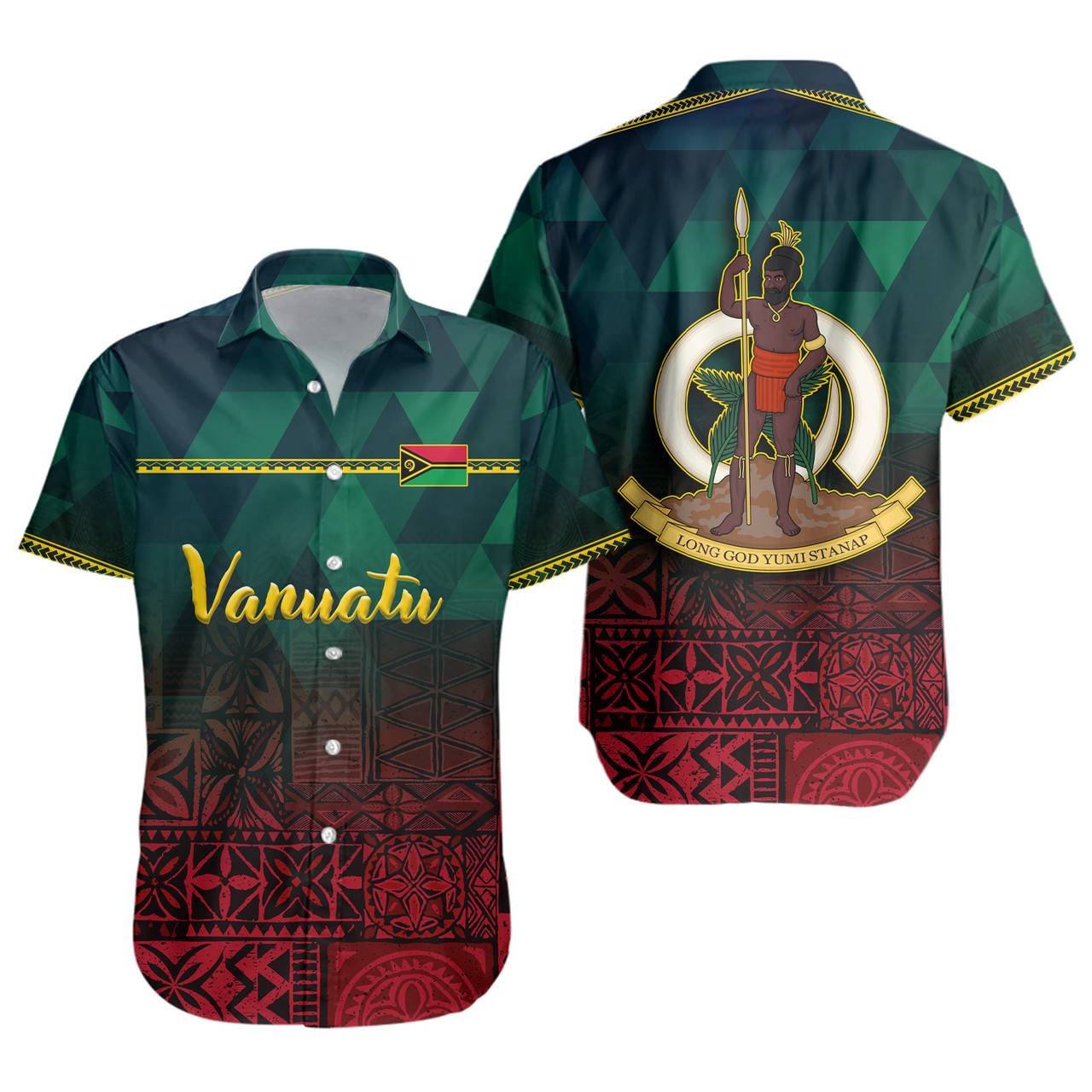 Vanuatu Short Sleeve Shirt Lowpolly Pattern with Polynesian Motif